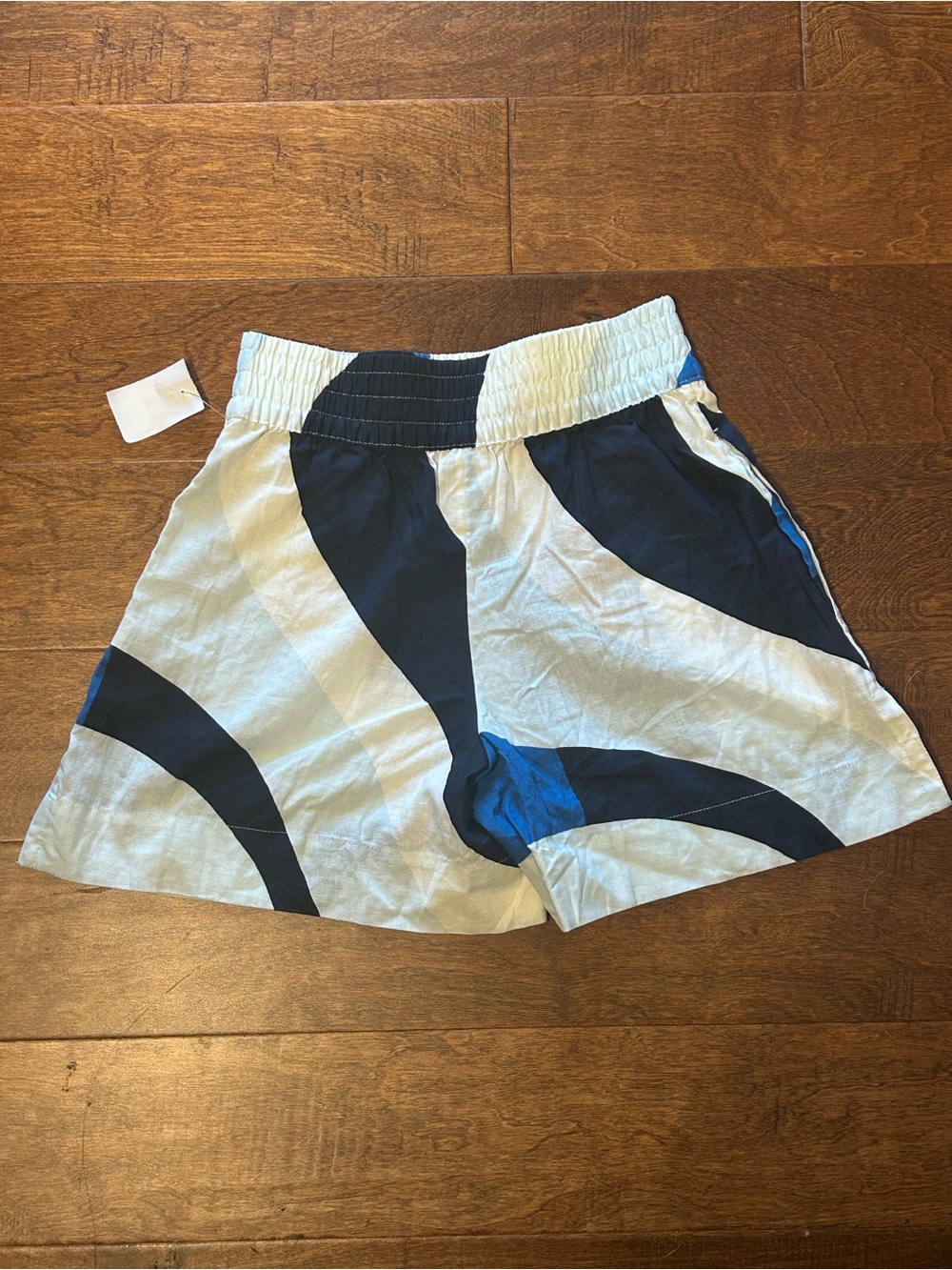 CALIA White Blue Black Linen Blend Pull On Shorts Womens XXS